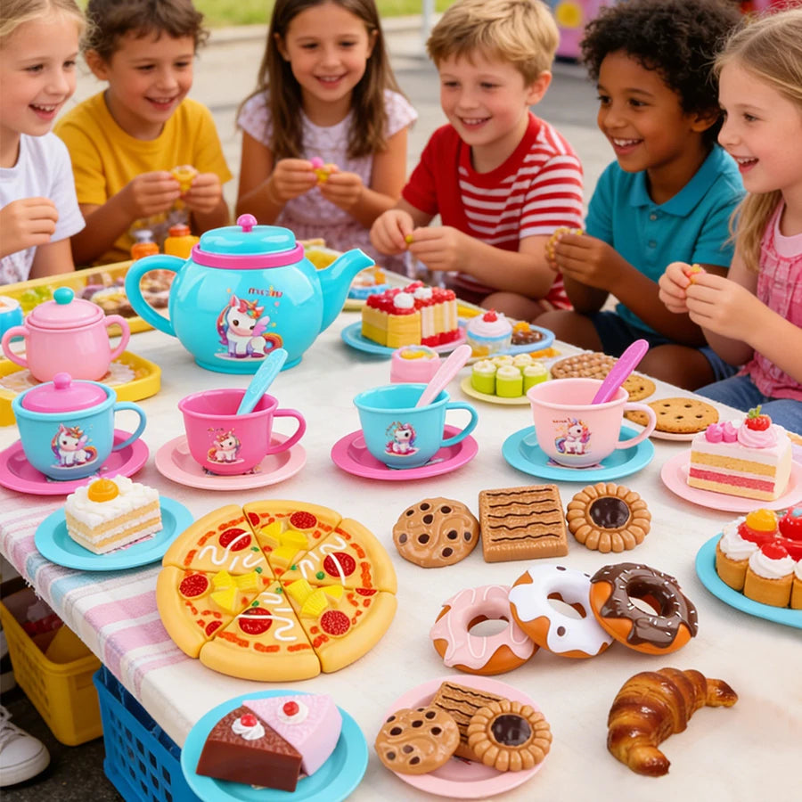 Girls' Afternoon Tea Toys, Party House Sets, 25 Pieces of Simulated Desserts, Cakes, Coffee, and Tea, Girls' Holiday Gifts