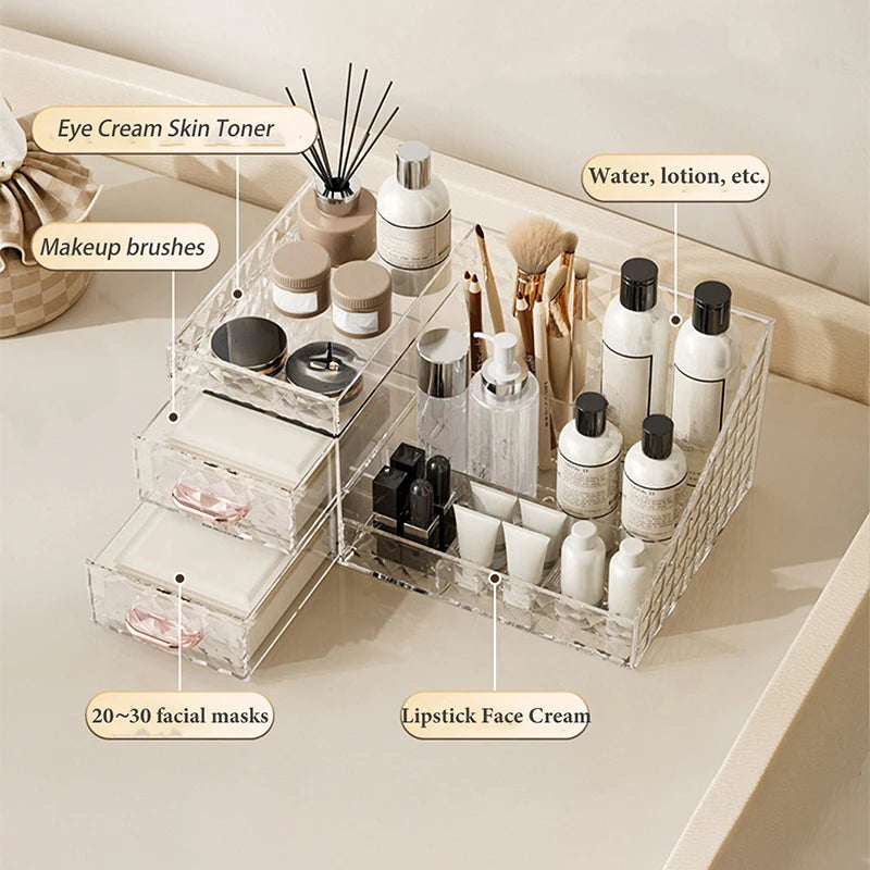 Makeup Organizer Cosmetic Organizer with Transparent Drawer - Multi-functional Lipstick & Cosmetic Organizer