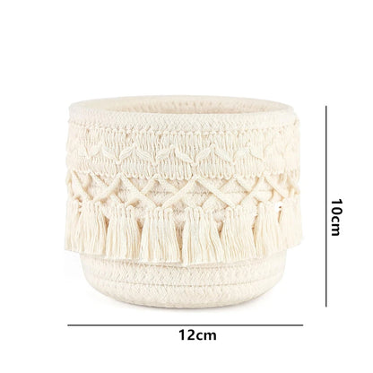 Macrame Makeup Organizer Boho Wicker Pencil Holder Makeup Brush Holder Organizer Comb Brushes Mini Storage Basket