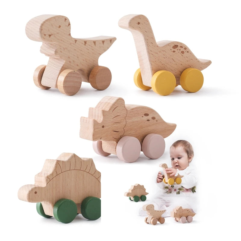 Montessori Wooden Toys Dinosaur Car Education Wooden Blocks Baby Toys From 3-5 Years Black Walnut Wooden Car Toys For Children