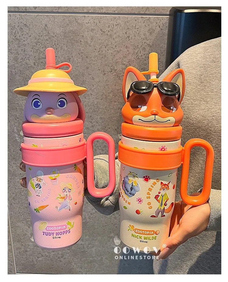 Adorable Animal Design Straw Tumbler, Leakproof Insulated Cup Student Gift