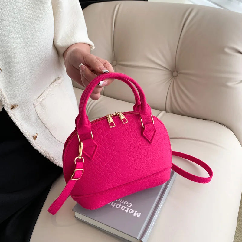 Women's Large Crossbody  Retro Felt Handbag with Makeup Organizer Solid-Color Casual Purse for Everyday Use Travel Shoulder Bag