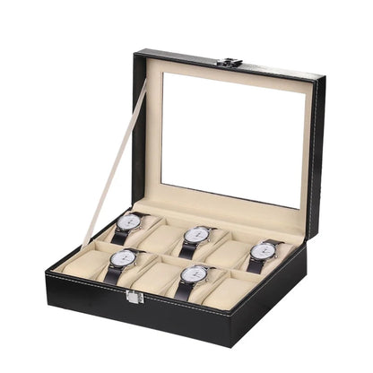 Watch Box, 12-10-6-Slots Watch Case with Large Glass Lid, Removable Watch Pillows, Watch Box Organizer, Gift for Loved Ones