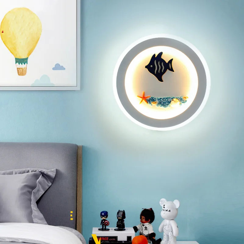 Marine Decorative Wall Lamps Mediterranean Bedside Cartoon LED Lighting Bedroom Background Lamp Cute Children's Room Wall Lights