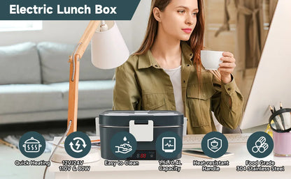 2-in-1 electric lunch box leak-proof portable food warmer 1.5/2/2.5 L microwave bento lunch box with stainless steel container
