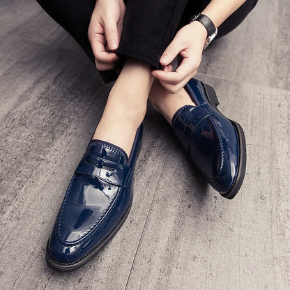 Summer Men Genuine Leather Casual Shoes Mens Wedding Black Dress Shoes Mens Banquet Loafers Blue Outdoor Walking Shoes Big Size