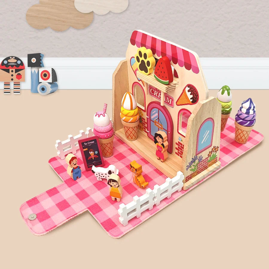 Children Pretend Play Toys Wooden Simulation Role Play Game Ice Cream Afternoon Tea Dessert Set Montessori Educational Toys