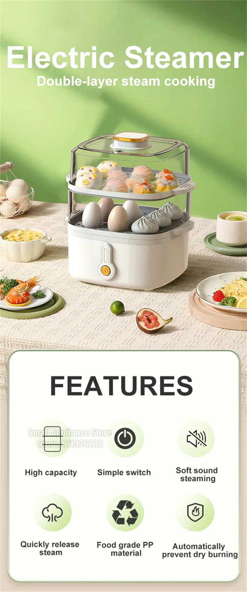 Mini Steamer Electric Steam Pot Cooking Steaming Home Two-layer Transparent Food Dumplings Household Pan Warmer Multicooker