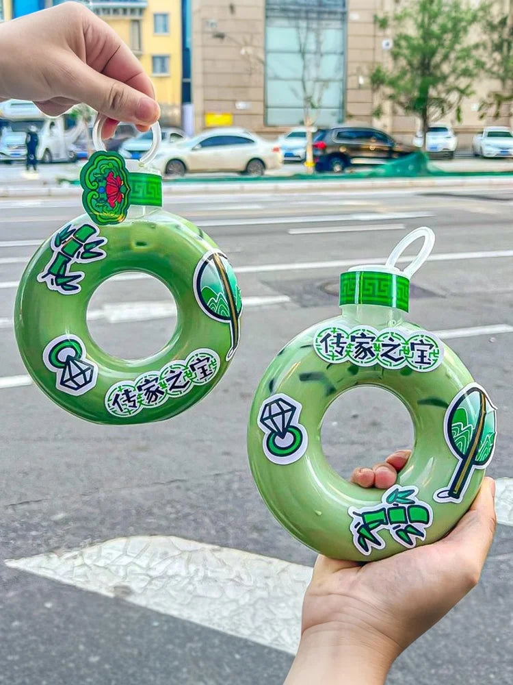 350ML Cute Donut Kids Water Bottle Leak-Proof Travel Cup Children Anti Fall Transparent Drinking Bottle Sports Water Bottle
