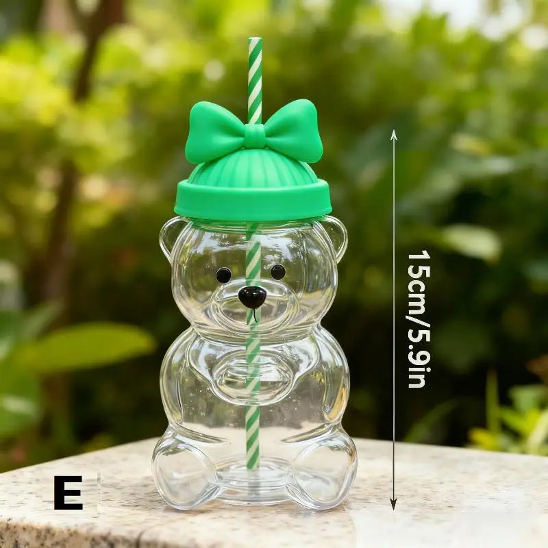 Bear Coffee Cup  Cartoon Bear Shaped Coffee Mug Cute Bear Mug Plastic Cup With Straw Transparent Creative Milk Coffee Water Cups