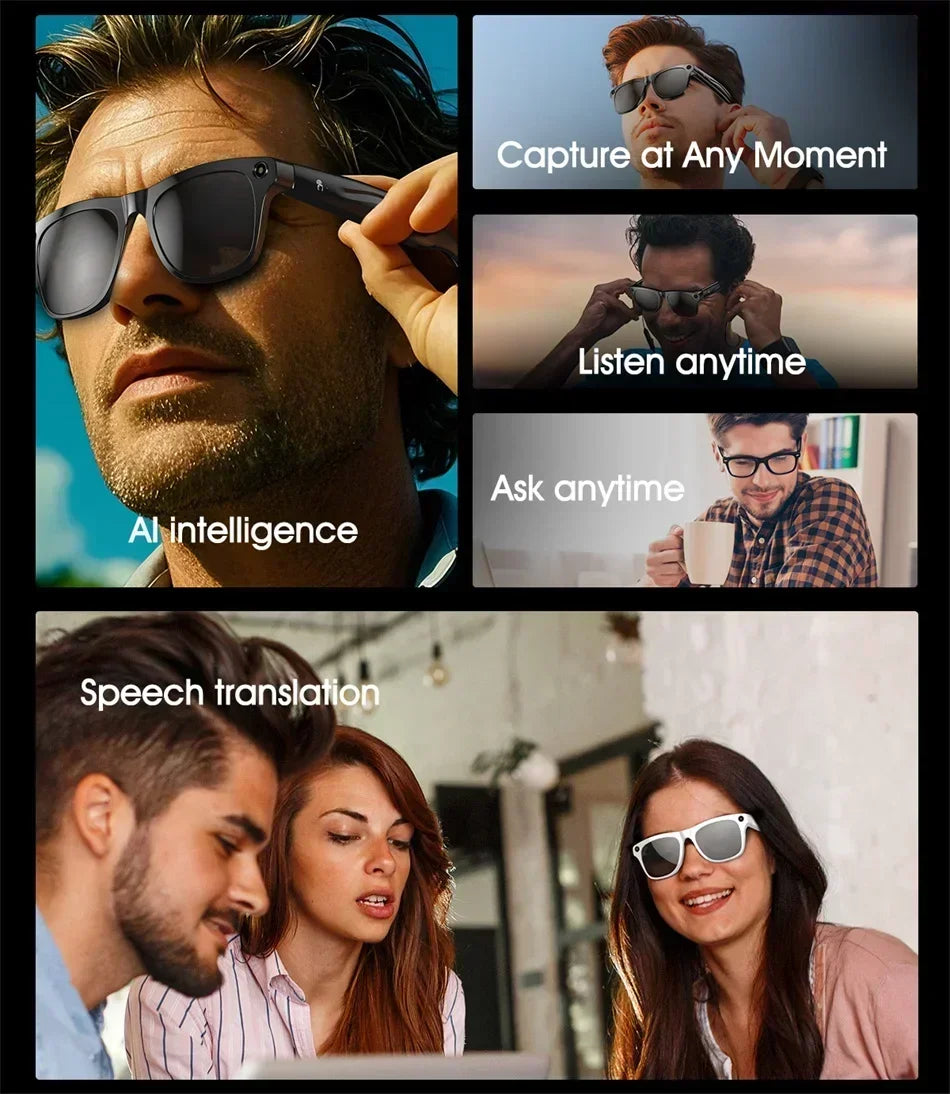Lenovo 2026 New 8K Bluetooth AI Glasses 1200MP HD Camera Chat GPT Voice Assistant Music Player Translate Call Smart Sunglasses