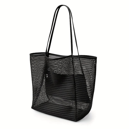 Women's Large Capacity Beach Tote Bag - Durable Polyester Woven Shoulder Bag with Open Top for Travel, Shopping