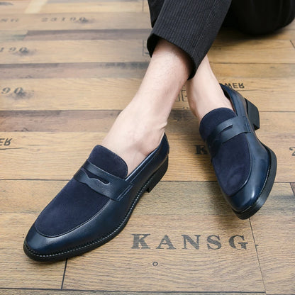 Summer Men Genuine Leather Casual Shoes Mens Wedding Black Dress Shoes Mens Banquet Loafers Blue Outdoor Walking Shoes Big Size