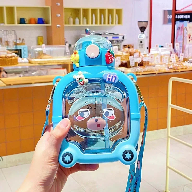 1L Water Bottle for Girls Cute Bear Plastic Cup Cartoon Travel Straw Mug Summer Sport Drink Kettle Portable Kawaii Kids Tumbler