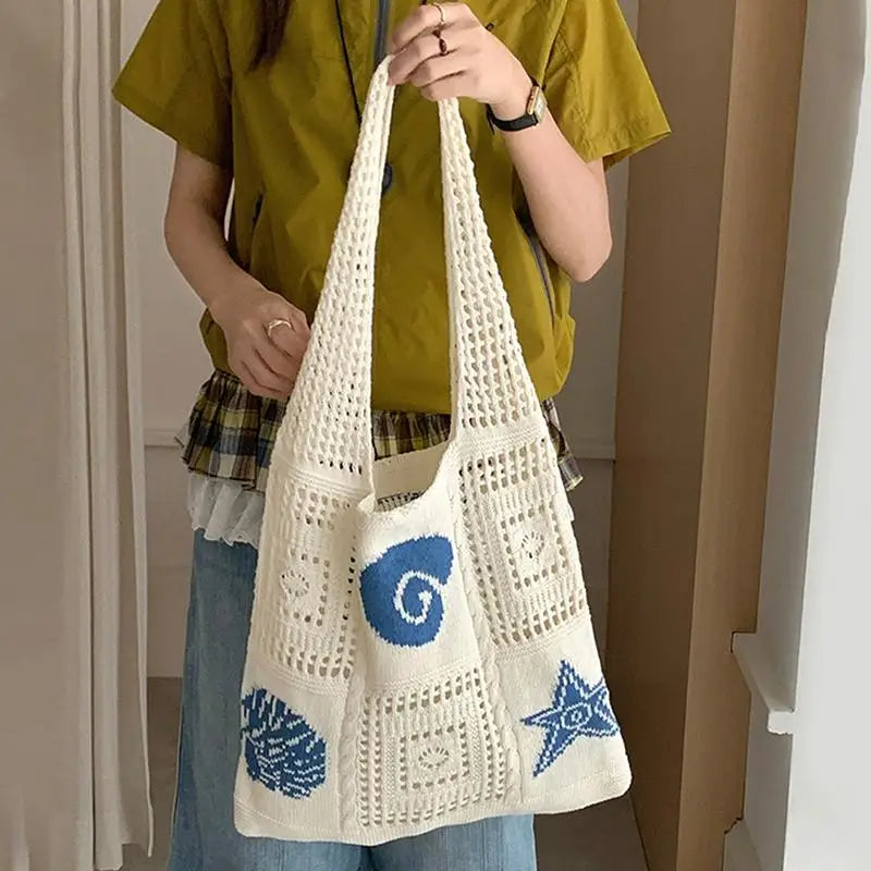 Designer Knitted High-capacity Tote Bags Women's Summer Beach Bag Casual Hollow Woven Underarm Shoulder Bag
