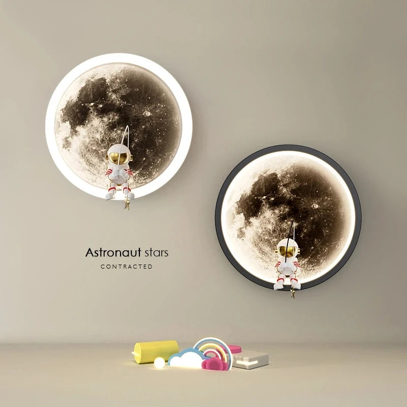 Spaceman Astronaut Moon Round Led Wall Lamp  Kids Bedroom Sleeping Night Lights Boys And Girls Warm Background Sconces
