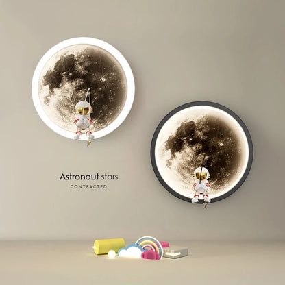 Spaceman Astronaut Moon Round Led Wall Lamp  Kids Bedroom Sleeping Night Lights Boys And Girls Warm Background