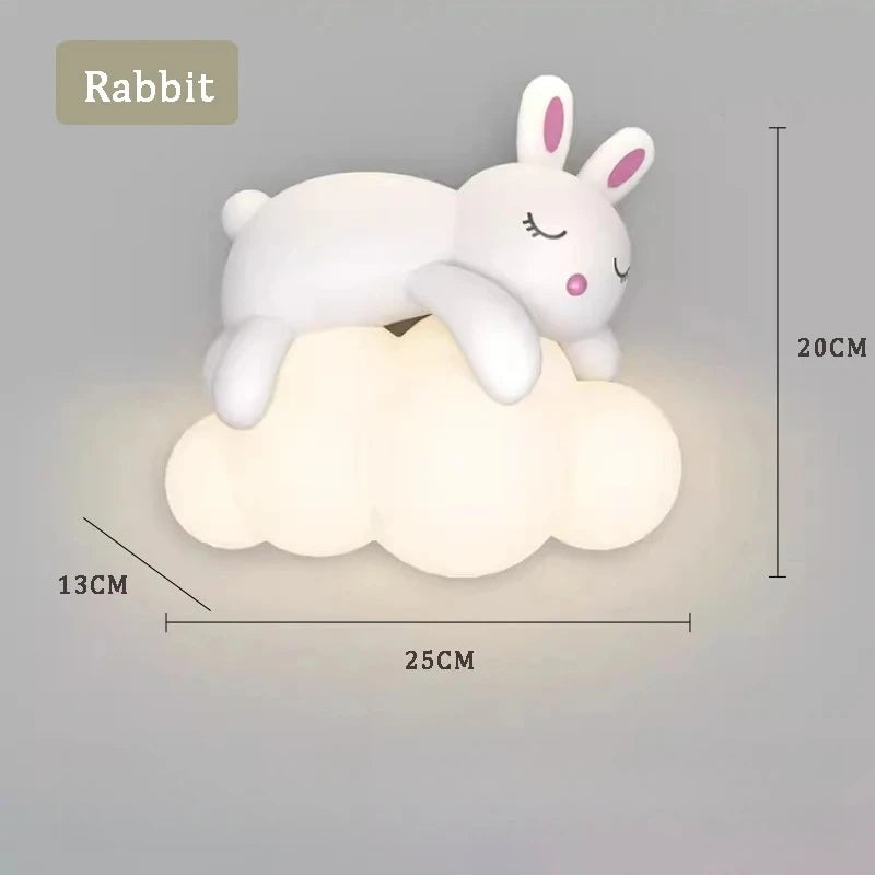 Cute Children's Room Bedside Wall Lamp Bear Rabbit Cloud Lamp Creative Cream Style Baby Room Nursery Boy Girl Bedroom Wall Light