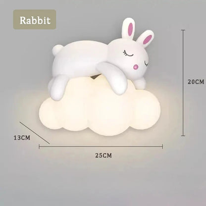 Children's Room Bedside Wall Lamp Bear Rabbit Cloud Lamp Creative Cream Style Baby Room Nursery Boy Girl Bedroom Wall Light