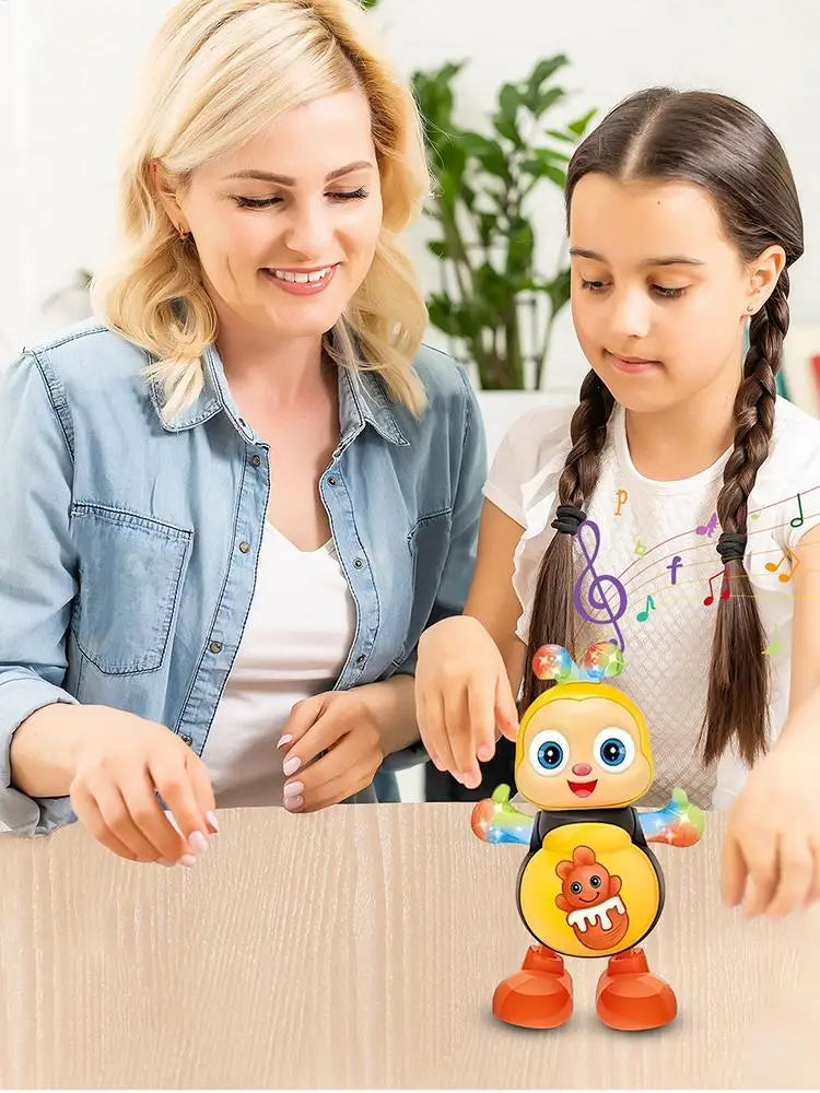 Electric Dancing Bee Toy Cartoon Musical Bee with Lights Music Interactive Educational Toys for Kids Toddler Gifts