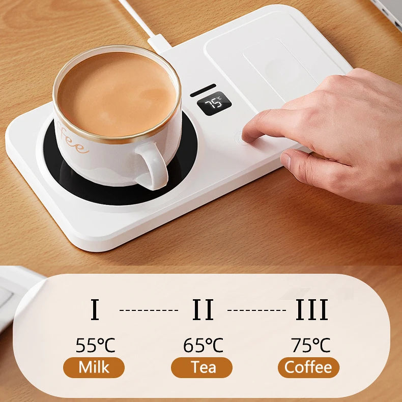 2 in 1 Coffee Mug Warmer Wireless Charger Multi-functional Cup Heating Pad 3 Gear Temperature Warmer Coaster For Milk Tea Water