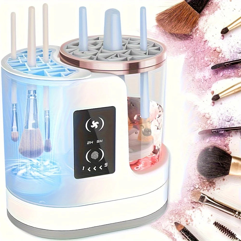 Portable Three-in-One Electric Makeup Brush Cleaner with Dryer USB Deep Cleaning for Various Sizes of Beauty Brushes including