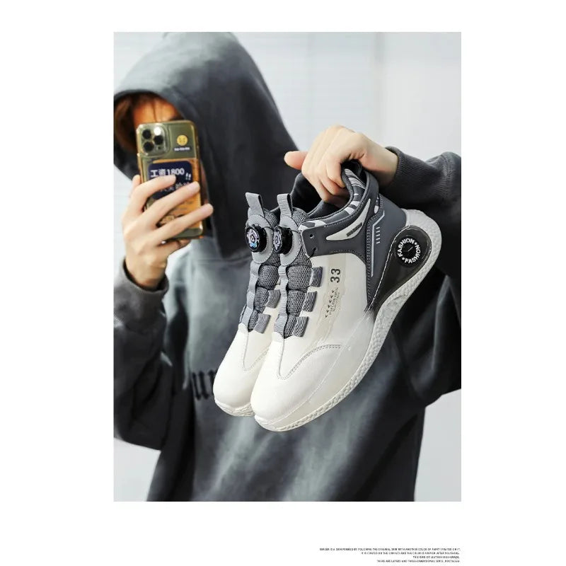 Mens Sneakers with Rotating Buckle Comfy Non Slip Lace up Durable Shoes for Mens Outdoor Activities