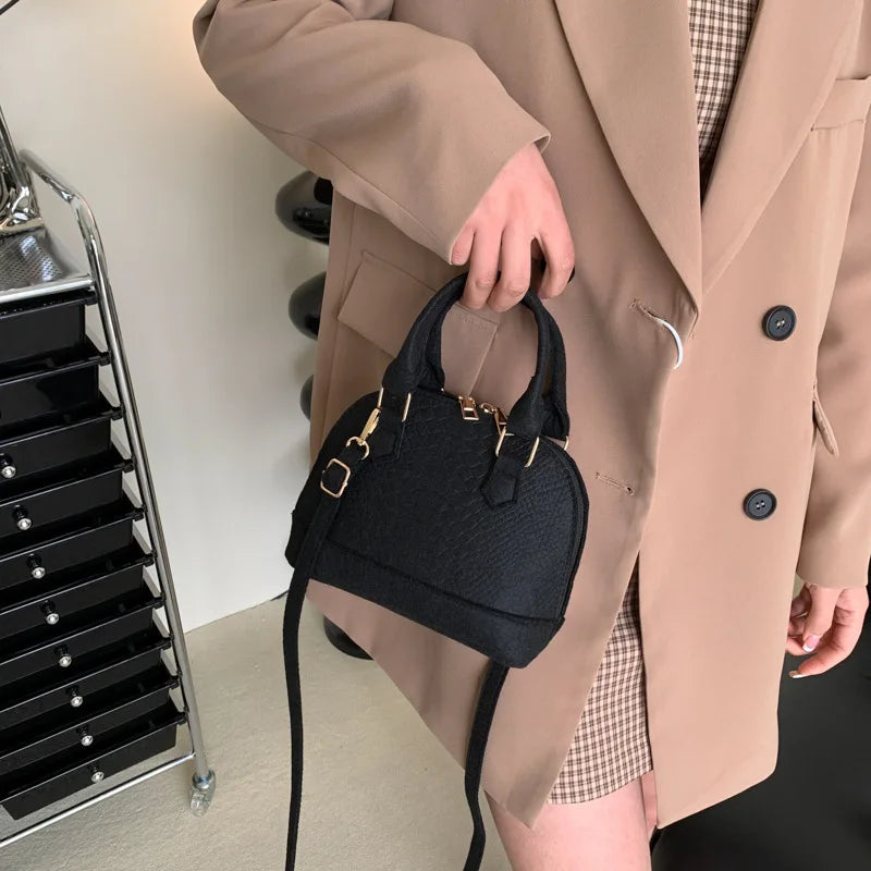 Women's Large Crossbody  Retro Felt Handbag with Makeup Organizer Solid-Color Casual Purse for Everyday Use Travel Shoulder Bag