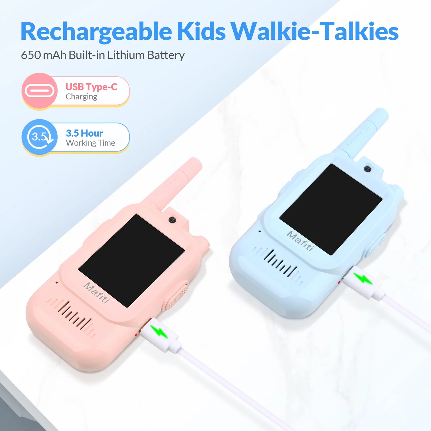 Mafiti Toys for Boys Girls Mini Video Walkie Talkies for Kids 2 Pack Rechargeable 1000 Feet Range Birthday Indoor Outdoor