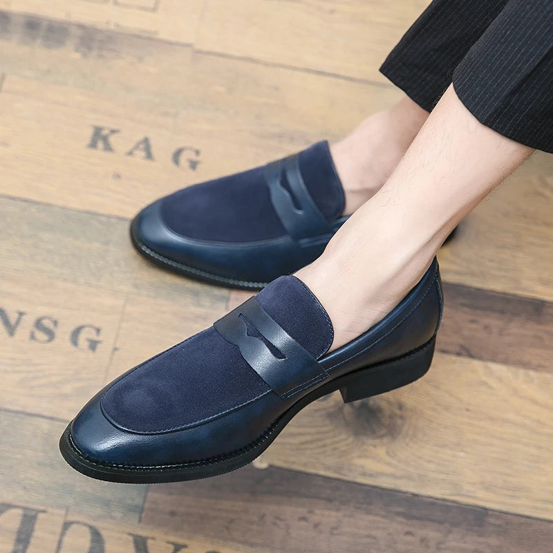 Summer Men Genuine Leather Casual Shoes Mens Wedding Black Dress Shoes Mens Banquet Loafers Blue Outdoor Walking Shoes Big Size
