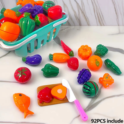Kids Kitchen Toys Set 92/69/59 PCS Play Food with Pots Pans & Utensils Small Pretend Cooking Toys for Toddlers Girls Boys Gift