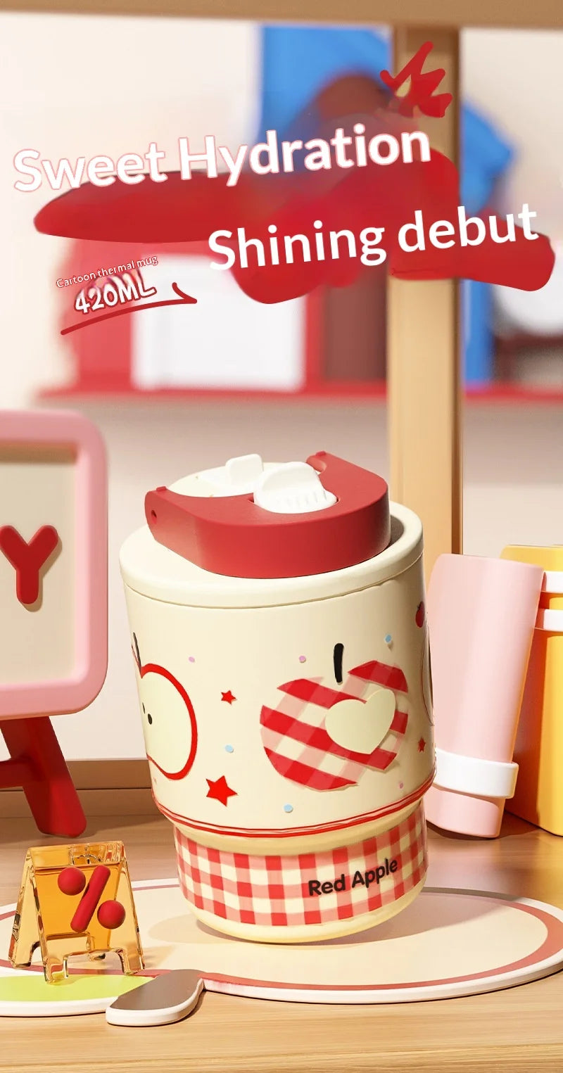 Cute Double Opening Insulated Tumbler for Women & Children with Straw and Sip Lid Portable Coffee Water Bottle Gift Idea