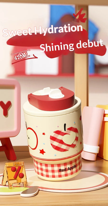 Cute Double Opening Insulated Tumbler for Women & Children with Straw and Sip Lid Portable Coffee Water Bottle Gift Idea