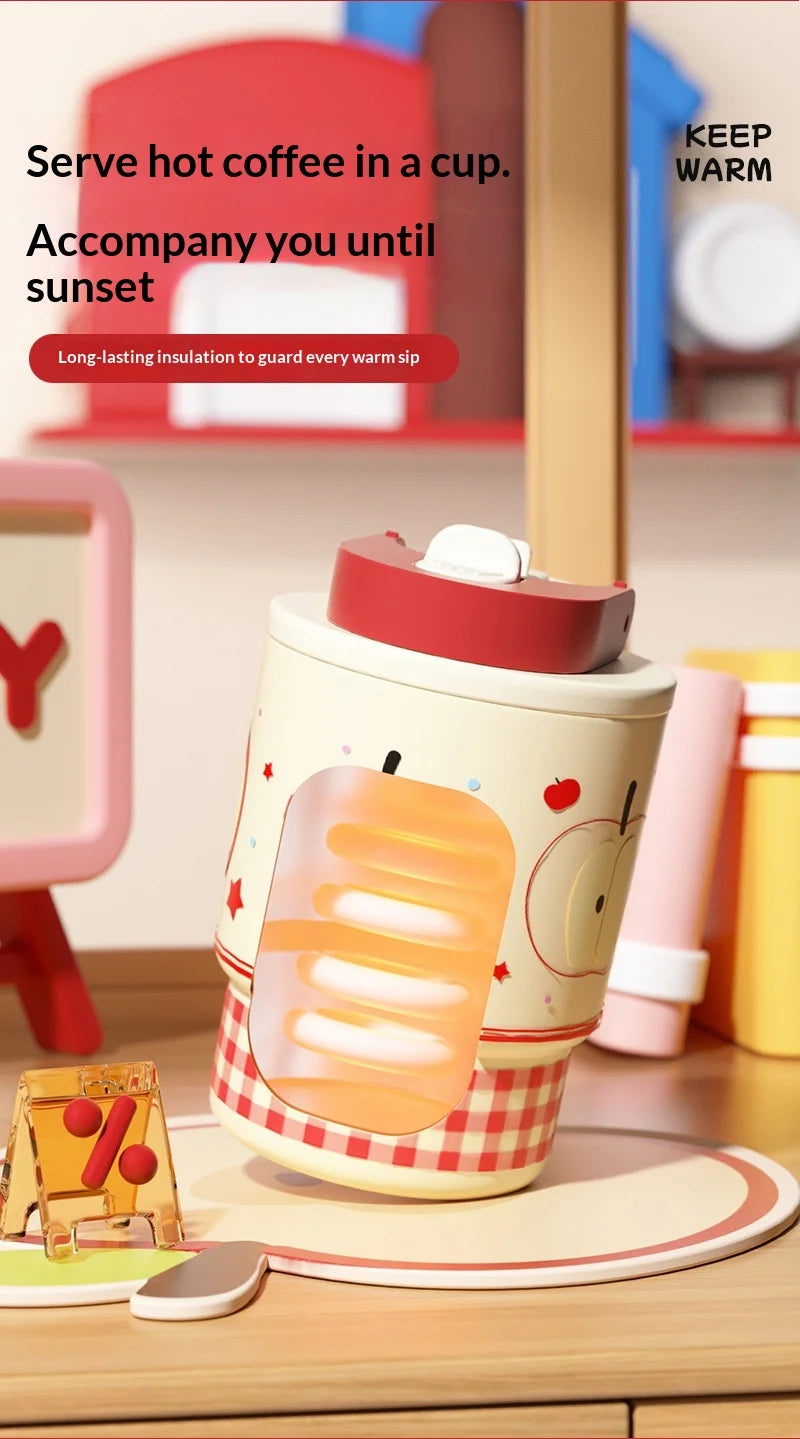 Cute Double Opening Insulated Tumbler for Women & Children with Straw and Sip Lid Portable Coffee Water Bottle Gift Idea
