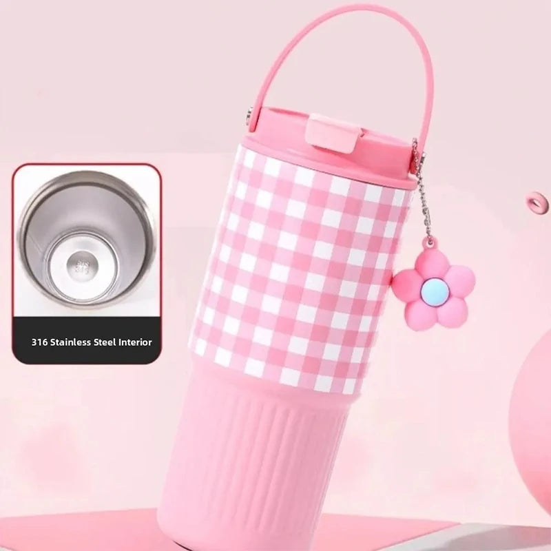 Cute Tumbler 750ML Water Bottle 316 Stainless Steel Vacuum Thermos Bottle Insulated Portable Thermos Cup Gift For Woman Girl