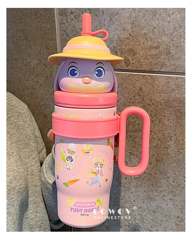 Adorable Animal Design Straw Tumbler, Leakproof Insulated Cup Student Gift