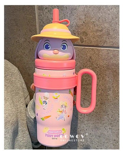 Adorable Animal Design Straw Tumbler, Leakproof Insulated Cup Student Gift