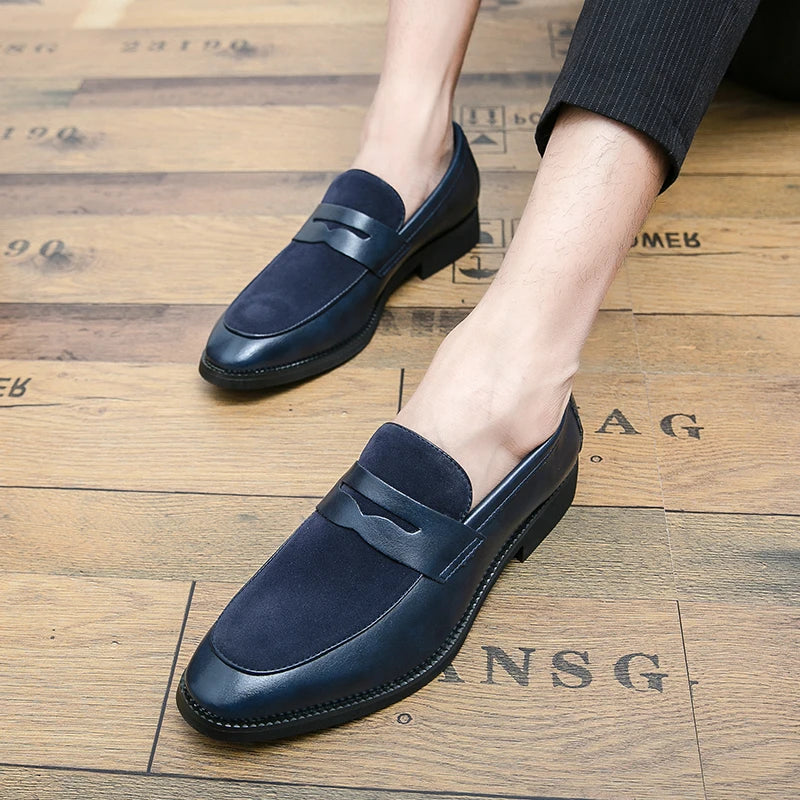Summer Men Genuine Leather Casual Shoes Mens Wedding Black Dress Shoes Mens Banquet Loafers Blue Outdoor Walking Shoes Big Size