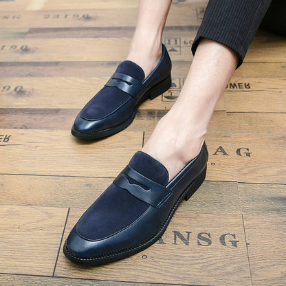 Summer Men Genuine Leather Casual Shoes Mens Wedding Black Dress Shoes Mens Banquet Loafers Blue Outdoor Walking Shoes Big Size