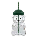 Bear Shape Glass Cup with Straw&Lid Coffee Mug Cute Cartoon Creative Glass Juice Cup Tea Cup Drinkware Gift