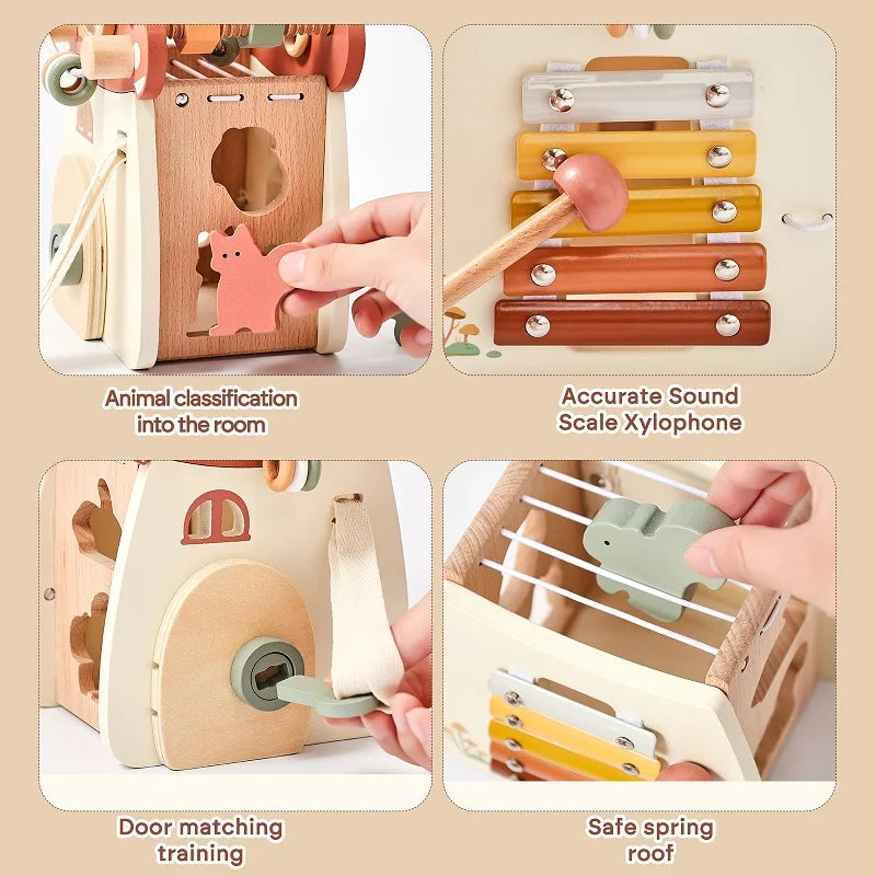 Wooden Montessorri Toys Five-in-one Multifunctional Baby Toys Exercise Children's hand-eye Coordination Logic Imagination Space