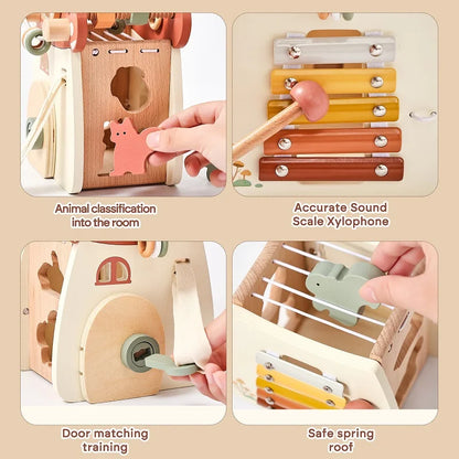 Wooden Montessorri Toys Five-in-one Multifunctional Baby Toys Exercise Children's hand-eye Coordination Logic Imagination Space