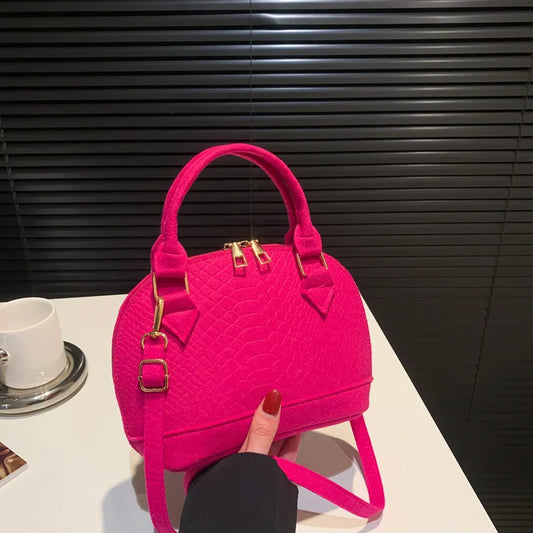 Women's Large Crossbody  Retro Felt Handbag with Makeup Organizer Solid-Color Casual Purse for Everyday Use Travel Shoulder Bag