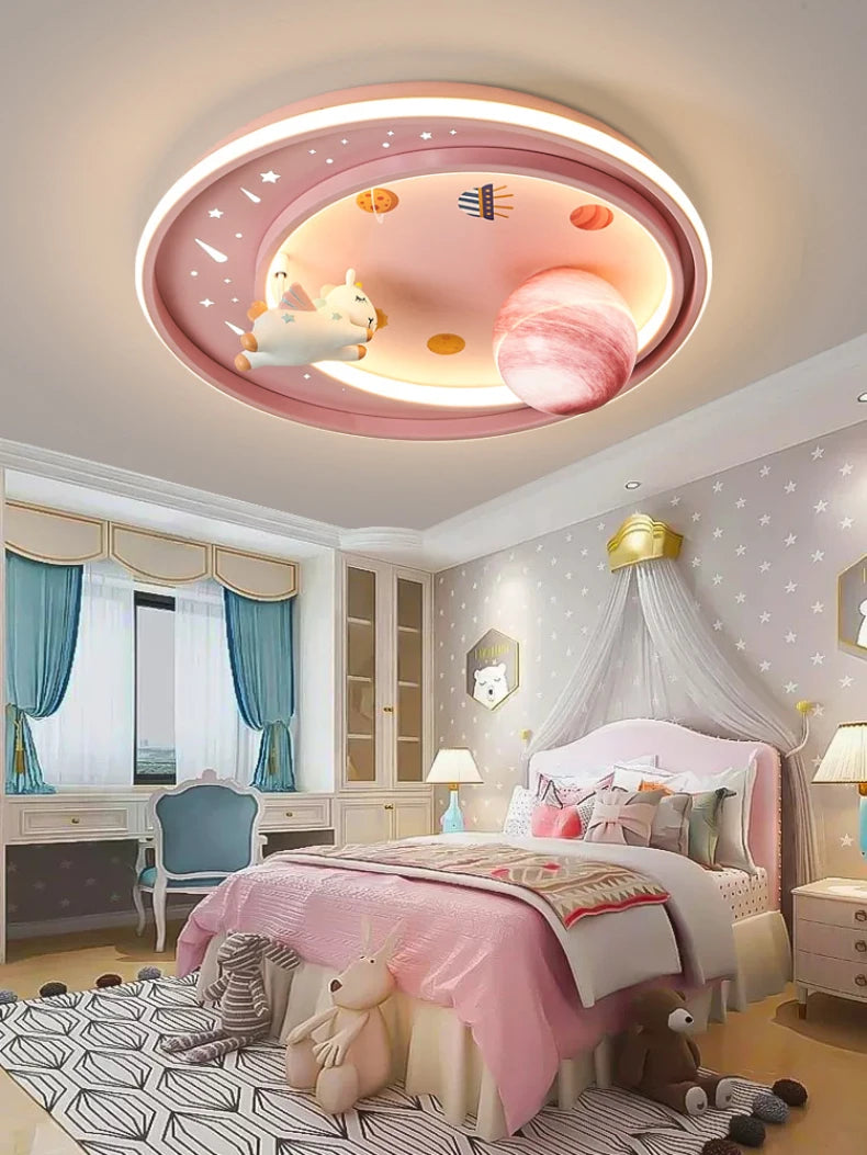 Children's Room Bedroom Ceiling Lights LED Moon Astronaut Unicorn Light Warm Romantic Baby Room Boy Girl Bedroom Ceiling Lamps