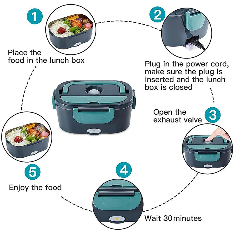 2-in-1 electric lunch box leak-proof portable food warmer 1.5/2/2.5 L microwave bento lunch box with stainless steel container
