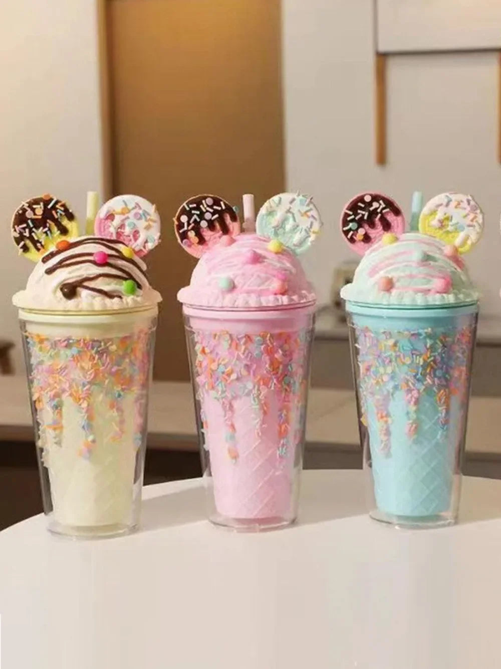450ml Cute Water Bottle for Girls with Sequins BPA FREE Double Wall Tumbler with Straw Reusable Smoothie Cup Drinkware Xmas Gift