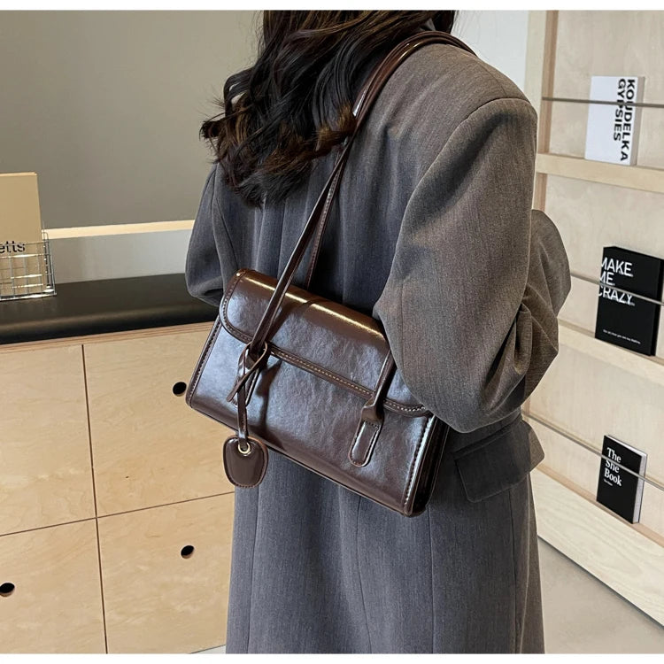 Fashion Red Shoulder Bags For Women Trendy Textured Solid Color Handbag Autumn Winter Versatile Female Underarm Pack