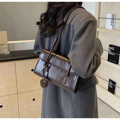 Fashion Red Shoulder Bags For Women Trendy Textured Solid Color Handbag Autumn Winter Versatile Female Underarm Pack
