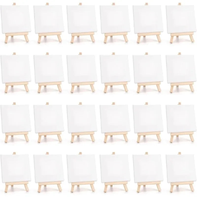 6/12set Mini Canvas And Easel Set - Primed White Wood Easel Stretched Blank Canvases for Wedding Decoration And Sign Painting