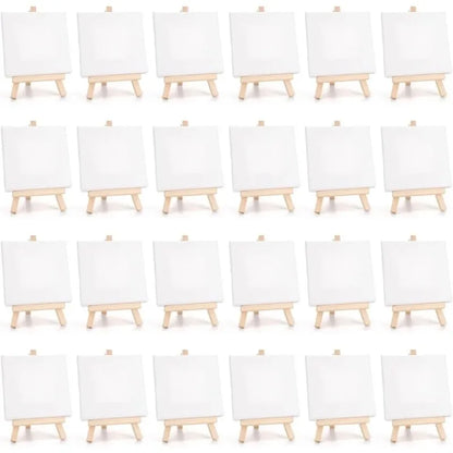 6/12set Mini Canvas And Easel Set - Primed White Wood Easel Stretched Blank Canvases for Wedding Decoration And Sign Painting